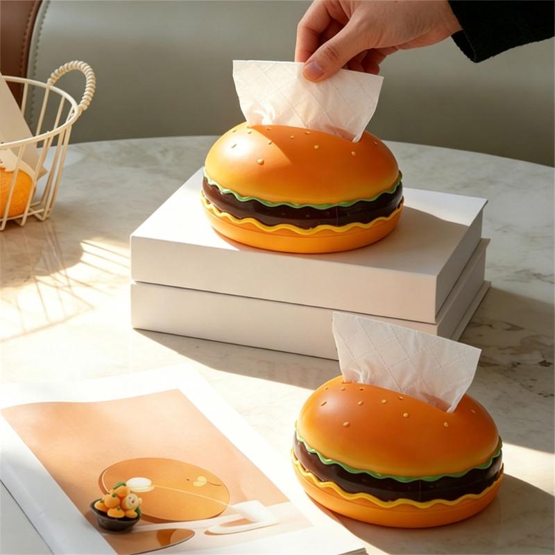 Creative Hamburger Shaped Tissue Box Holder Retro Style Kitchen Decoration Plastic Storage Container For Home Office