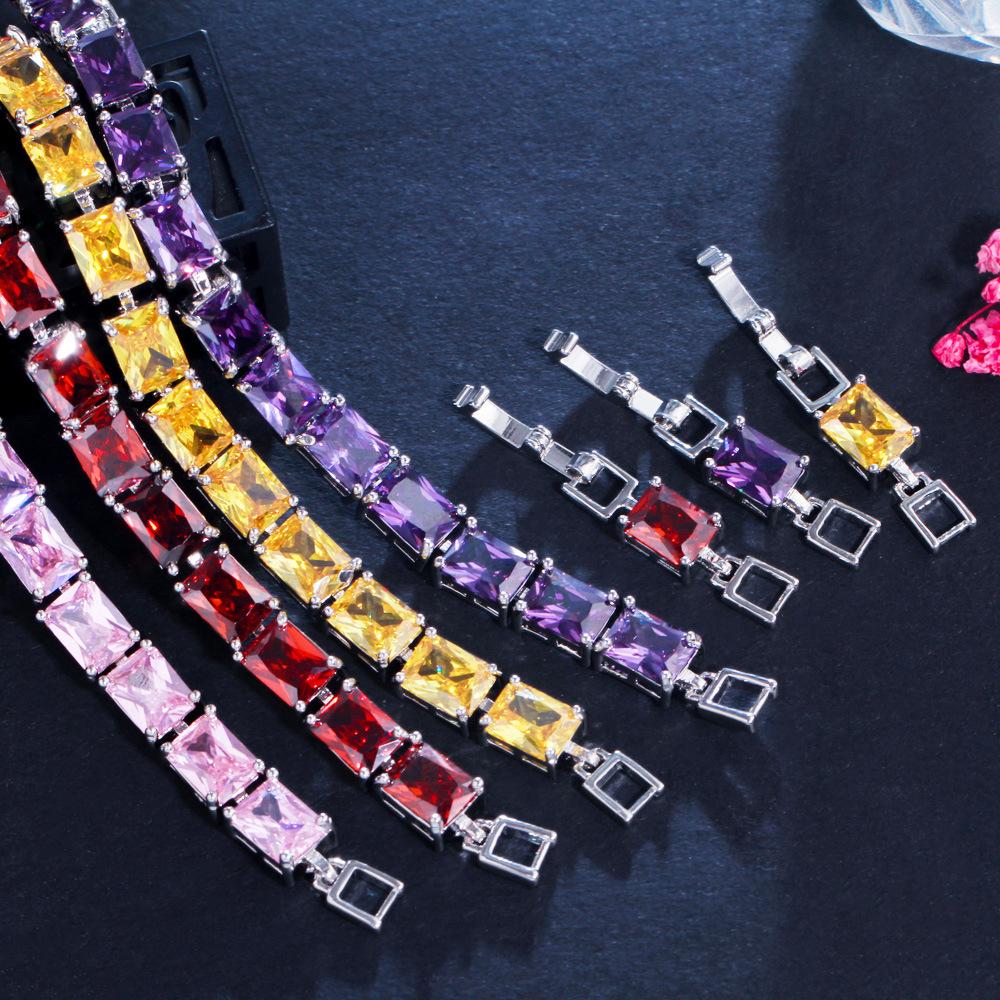 Rectangle Zircon Bracelet Multi-Color Optional Simple Gemstone Jewelry Women'S Gift