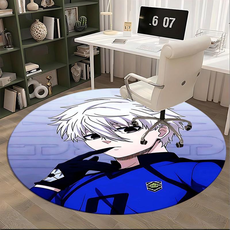 1pc Anime Design Blue Lock Round Carpet - Office Chair Mat, Non-Slip Rug for Home Decor, Seasonal Gift, Suitable for Office, Living Room