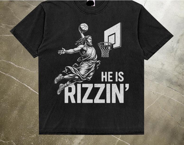 Jesus Basketball Unisex Shirt, He Is Rizzin Funny Christian Tee S