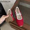 Fashion SUOJIALUN 2025 Spring New Brand Women Flat Shoes Fashion Round Toe Shallow Slip On Mary Jane Shoes Soft Flat Heel Baot Shoes