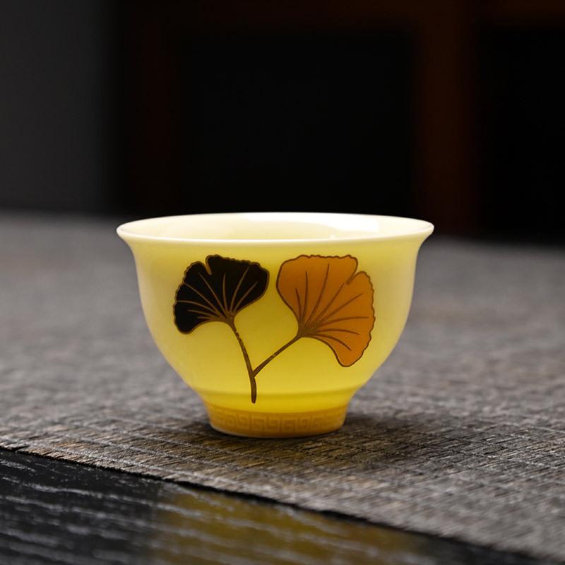 11 heads of gem yellow-raw apricot with pot, teapot, teacup, white porcelain household simple Chinese style, complete set of portable storage