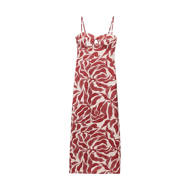 Printed Resort Style Linen Blend Midi Dress Extra Small