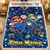 Flannel BlanketSuper Mario Custom Name Text Personalized Soft Warm Throw Blanket Home Decor Gift