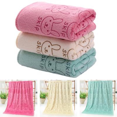NOELAMOUR Bath Large Size X Cute Character Soft Touch Towels, Absorbent, Quick-Drying, 3-Pack, Microfiber, (70 140cm), Design, (Rabbit Pattern, Pink,
