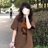 American Retro Pure Cotton Bear Printing Large Size Short-sleeved T-shirt Women's Fat Mm Summer Trendy Brand Design Sense Loose Half Sleeve