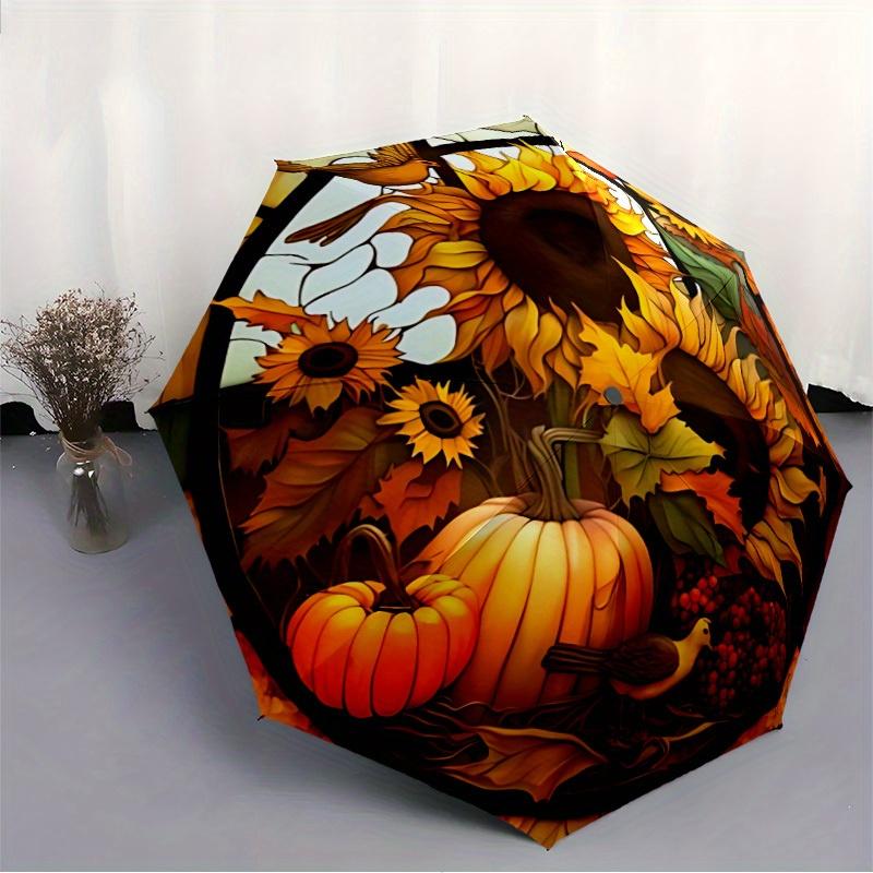 1pc Sunflower StainedGlass Compact Travel Umbrella, Automatic Folding Lightweight Windproof 8-Bone Reinforced Design, Portable for Backpack