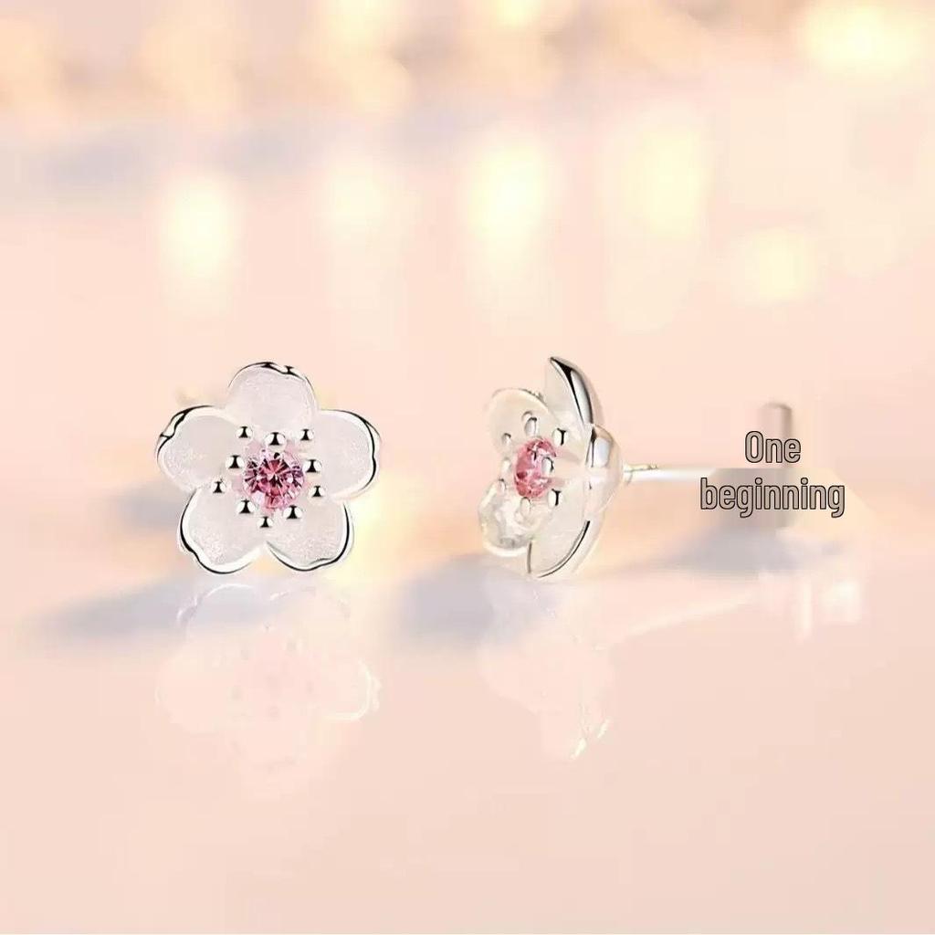 Elegant Korean Japanese Cherry Blossom Stud Earrings - Sweet and Versatile Flower Jewelry for a Stylish Touch