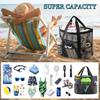 FaJoek Große Netz-Strandtasche Faltbare Strandtasche für Damen, Sandspielzeug-Netzbeutel Tragbarer Netz-Strandspielzeug-Träger