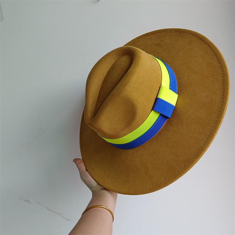 Elastisches Band Buntes Wildlederhut Herbst und Winter Damenfilzhut Breitkrempiger Hut Britischer Stil Retro Herrenhut Gorras Hombre