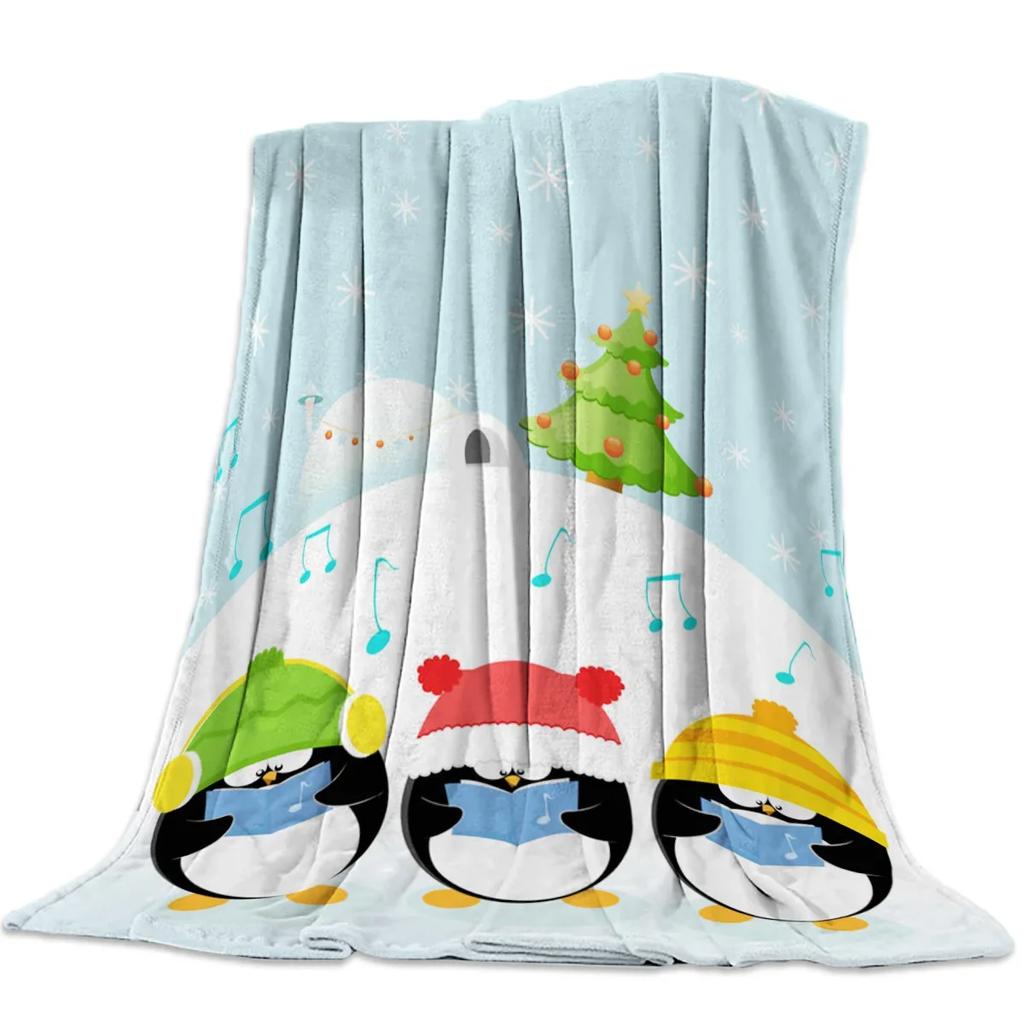 Custom Blanket Home Textile Penguin Cartoon Background Feet Flannel Weighted Blanket Warm Soft Throw Sofa Bed Travel Blankets