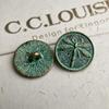 10pcs 17mm Vintage Metal Shank Buttons, Dragonfly Engraving with Green Patina, DIY Jewelry Accessories Flower Button Clothing Accessories