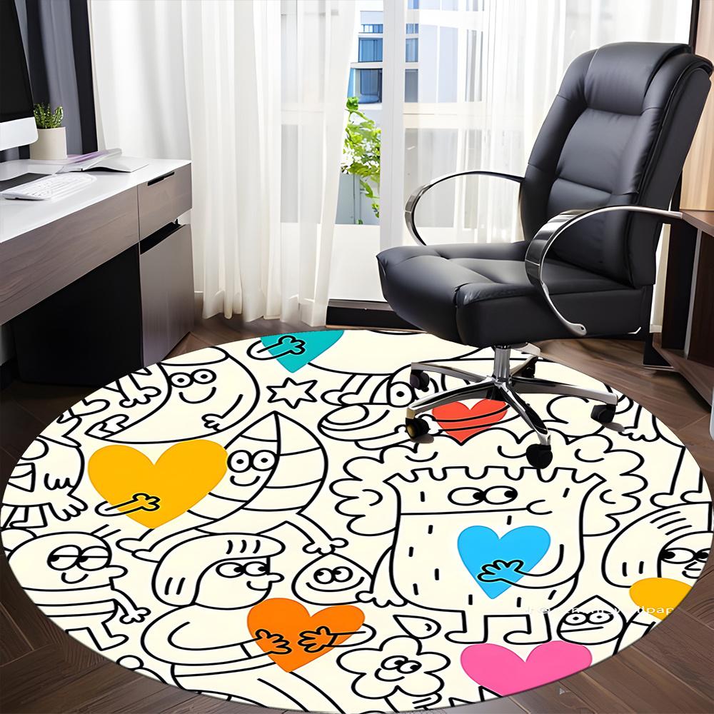 1pc Heart Characters Office Round Area Rug, Indoor Mat Suitable ForOffice, Under Office Chairs Bedroom Living Room Home Decor, Room Decot228