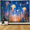 VIKAMA Glowing Jellyfish Floating Forest Blacklight Tapestry UV Reactive Trippy Wall Hanging Home Decor Soft Durable Cozy Gift