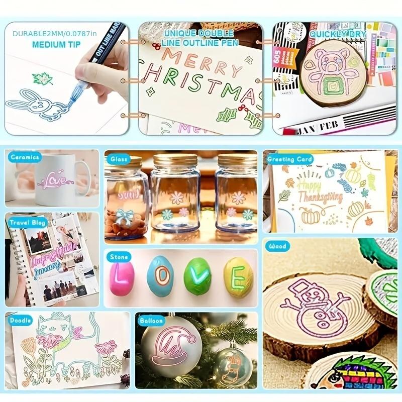 24 Color Double Line Outline Art Pen Marker Pen DIY Graffiti Outline Marker Pen Highlighter Scrapbook Diary Poster Card