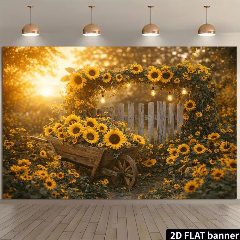 

2D Farmhouse Sunflower Backdrop Sunset Garden Party Photo Background 47.2x31.5inch/120*80cm