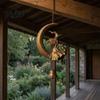 Witch Decor for Home Moon Wind Chime, Gothic Crescent with Black Cat Hanging Bell, Meditation Space Accents Mystical Garden Porch Patio Balcony