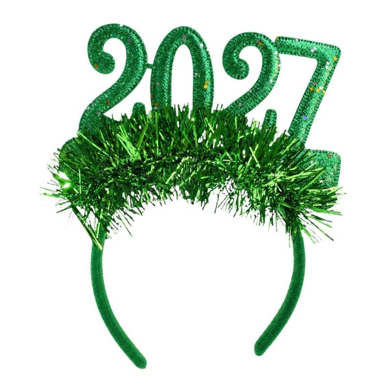 Christmas Hair Accessory Metallic Fringe and 2027 Numerals Headdress for Party Outfits, Holiday Photos, and Gift Exchanges