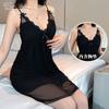New Suspender Nightdress with Chest Pad, Sexy Lace Lace Women's Nightgown, Skin-friendly, Ice Silk, Pure Desire