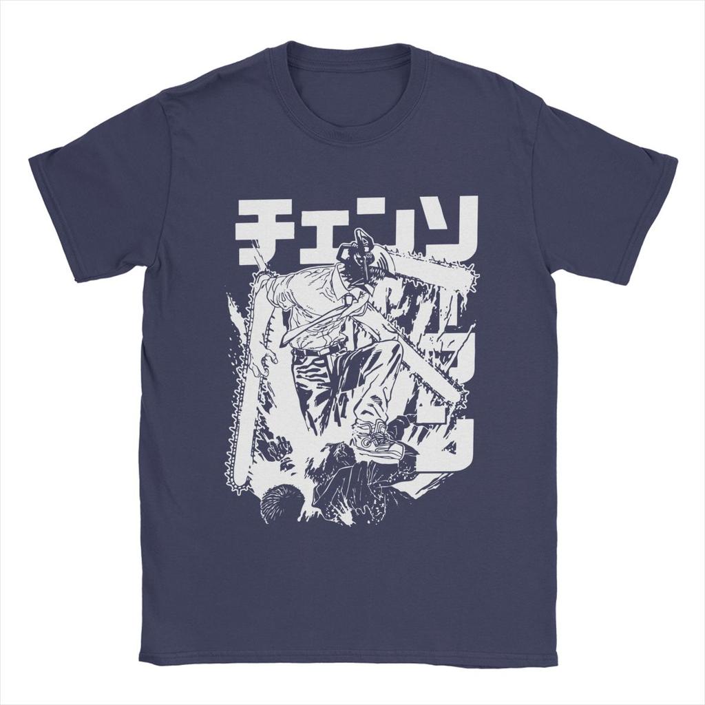 Anime Warrior Denji T Shirts Men's Cotton Vintage T-Shirt Round Neck Tee Shirt Short Sleeve Clothes 6XL