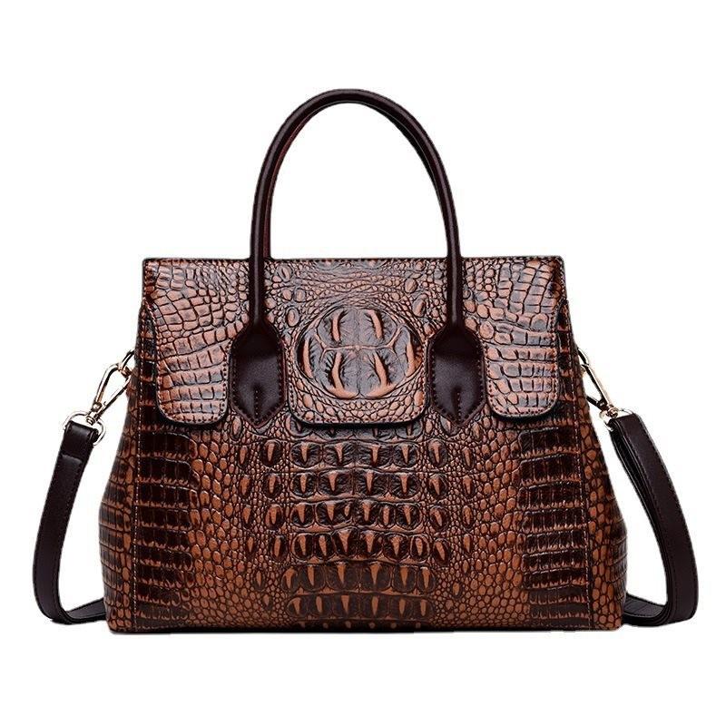 Elegant Yellow Pu Crocodile Textured Handbag For Women Versatile Everyday Tote Bag