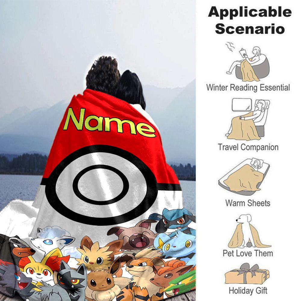 Coperta Personalizzata Nome Personalità Pokémon Ash e Pikachu Morbida e Calda per Divano Ufficio Letto Viaggio Pausa Pranzo, Regalo Adatto a Tutte le Stagioni