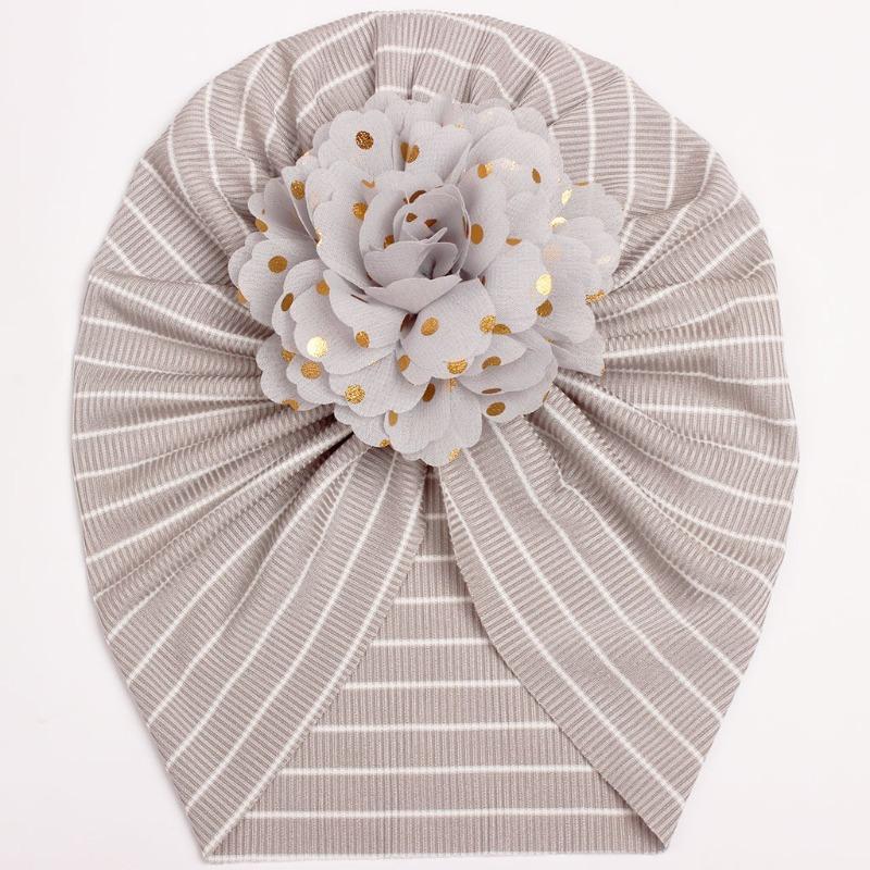 

New striped baby hat, children s bronzing flower headgear, thin girls hat for infants and toddlers