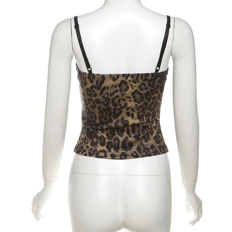 Dámský Korzetový Top s Leopardím Vzorem a Šněrováním, Krátký Kosticemi Vyztužený Bustier s Výřezem na Párty & Streetwear