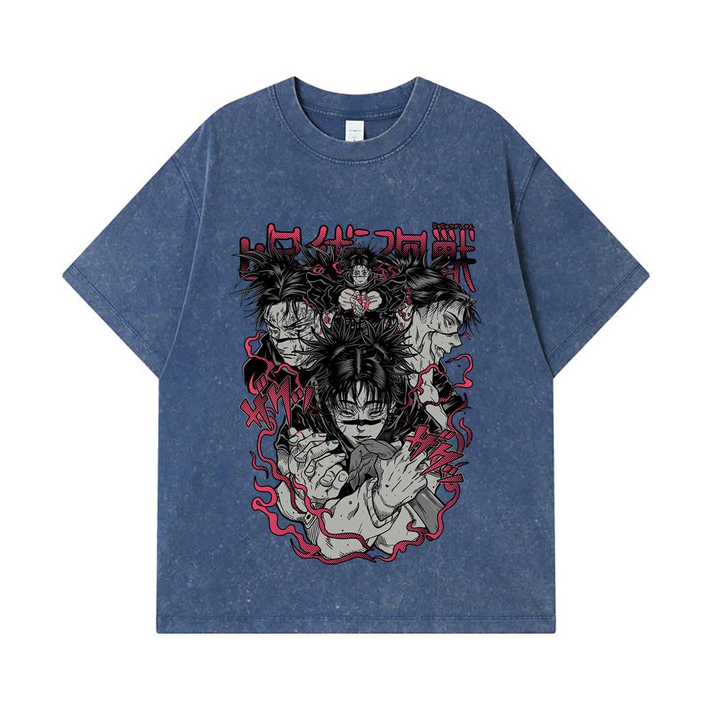 

275 GSM Washed T-shirts 100% Cotton Jujutsu Kaisen V17 Choso Print Unisex Heavy Cotton T Shirt 2XL