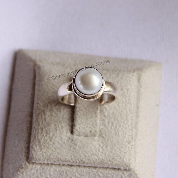 Natural Pearl Ring-Handmade Silver Ring-925 Sterling Silver Ring-Round Fresh Water Pearl Ring-Gift for her-Promise Ring-June Birthstone