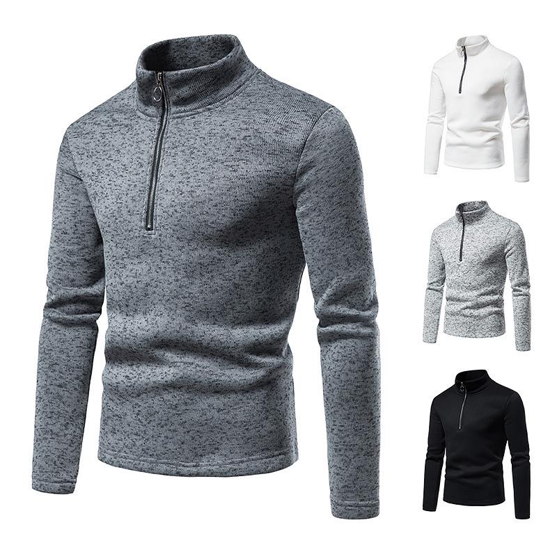 Men's High Neck Zipper Long Sleeve T-Shirt - European Size, Autumn/Winter Collection