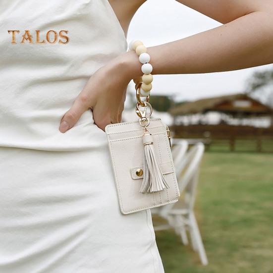 Наручний брелок із блокуванням радіочастотної ідентифікації Гаманець із 6 слотами для карток Гаманець Браслет із китицями з бісеру Брелок із штучної шкіри Браслет