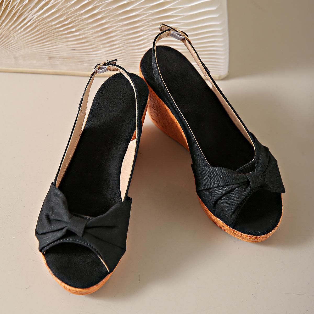 

2024 новые босоножки с бантом на танкетке на платформе повседневные босоножки женская обувь 43