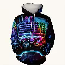 Gamepad Game Player Funny Hoodies Graffiti Neon Graphic 3D Print Men's Hooded Sweatshirts Y2k Pullover Tracksuit Unisex Clothing