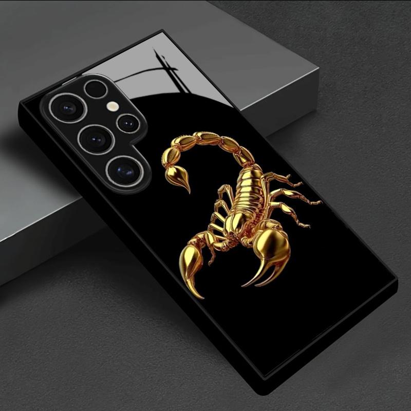 Golden Scorpion tempered glass phone case suitable for Samsung Galaxy S26 S25 S24 S23 S22 S20 FE/Ultra/Plus anti drop back cover