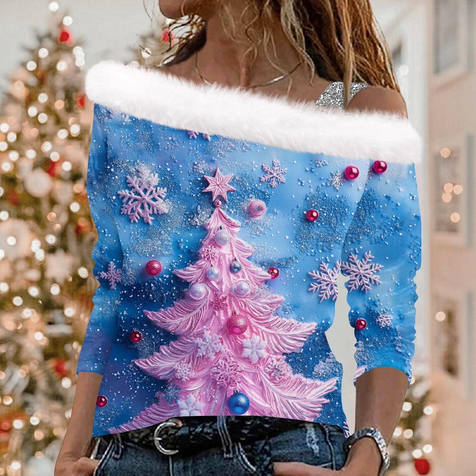 

Женский плюшевый пуловер с длинными рукавами и рождественским принтом Christmas Elements S