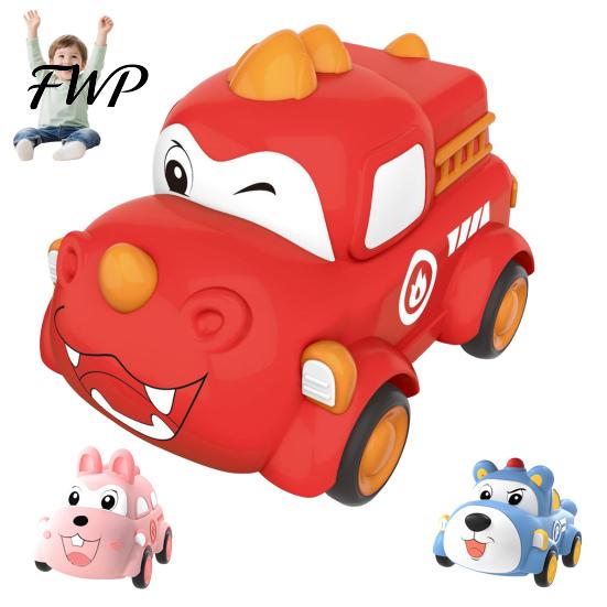 Kid Vehicle Toy Baby Cartoon Pull Back Car Toy, Squeaky Dinosaur Bear Rabbit Press and Sound Soft Silicone Gift for Toddlers Boys Girls Toys with