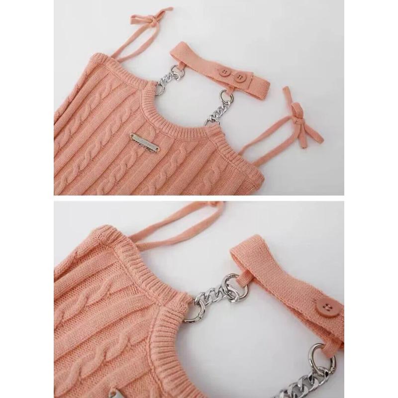 Pletené dvoudílné sady Móda Žhavá dívka Oblečení Pro ženy Kostým Crop Top růžový cardigan Dámské Mini zavinovací pletené šaty Žena