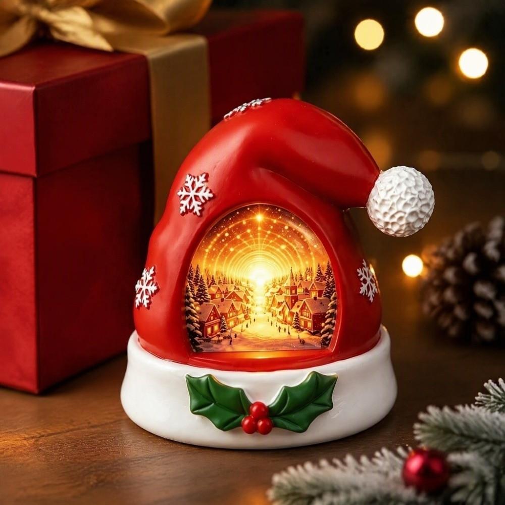Resin Christmas Figurine Warm Glow XmasHat Statue Light Christmas Elf Hat Ornament Home Decoration