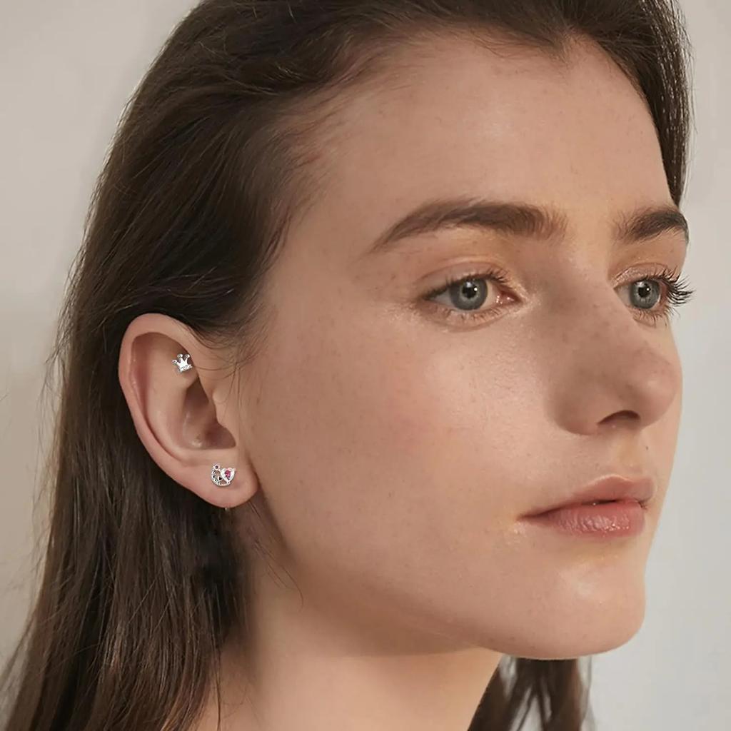 Bobisty 1PC Cartilage Stainless Steel Earrings for Women Flat Back Stud Earrings for Cartilage Helix Piercing Jewelry