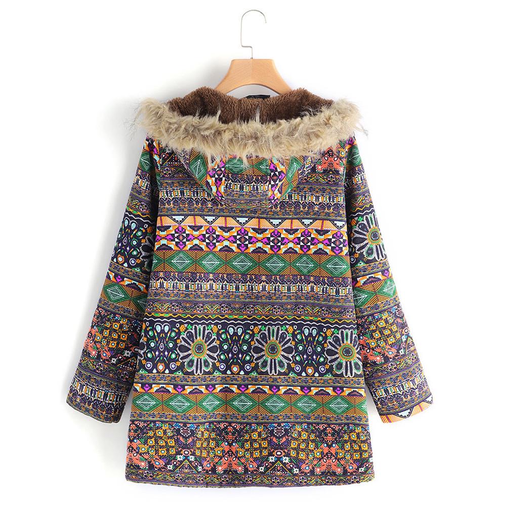 Womens Winter Warm Outwear Floral Print Hooded Pockets Vintage Oversize Coats
