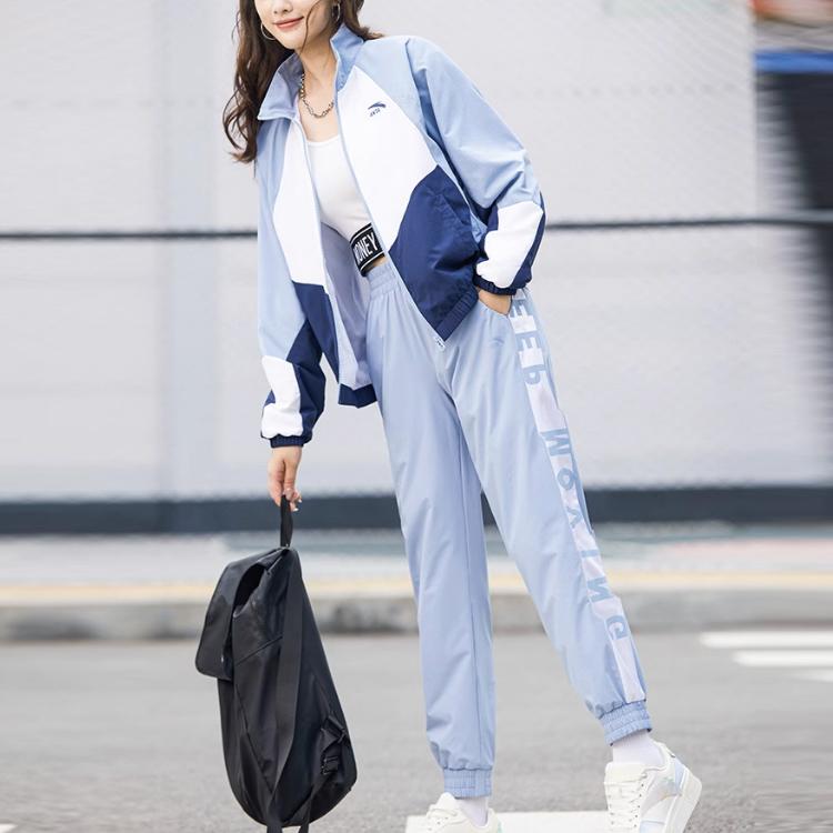 Anta Loose Fit Color Block Woven Stand Collar Jacket Women Jacket Blue 162138602-1