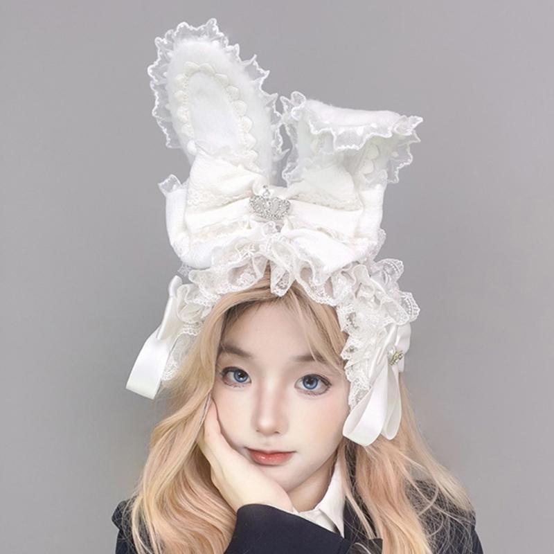 Elegant Ribbon Hair Clip Headpiece With Lace Ruffle Trim Design For Women And Girl Anime Event Gathering Hair Ornament