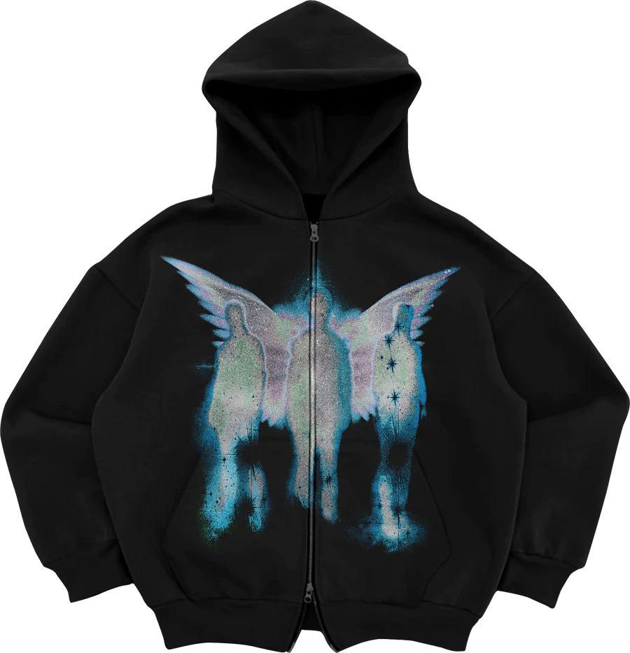 Y2K dark cross-border personality street loose pocket women's top sports zipper cardigan goth hoodie cardigan