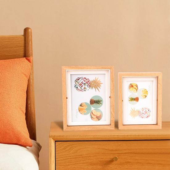 Rotating Picture Frame with Glass Cover Replaceable Exquisite Rustic Vertical/Horizontal Desktop Display Nordic Style Double Sided Photo Frame
