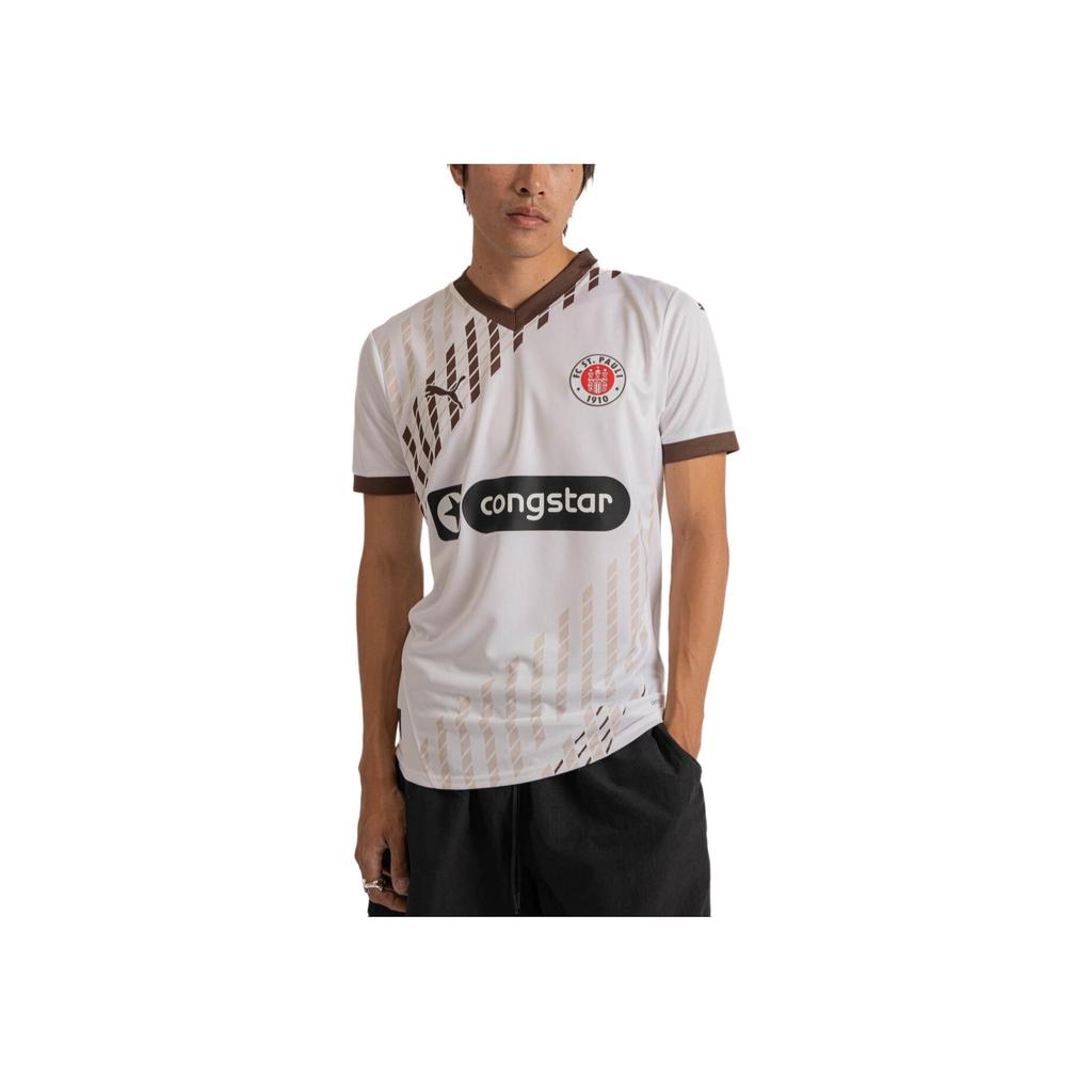 Puma Fc St. Pauli 24/25 Away Moisture-Wicking V-Neck Short Sleeve Football Shirt Men Tops White 778651-02