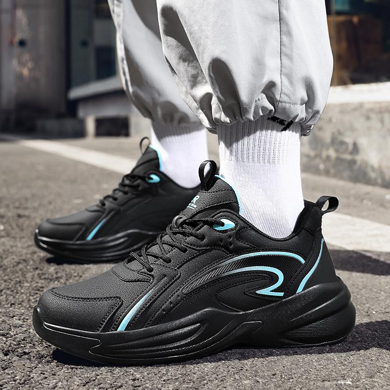 Autumn new trend retro thick sole heightening dad shoes leather surface fashion men's shoes wear-resistant non-slip casual sports shoes