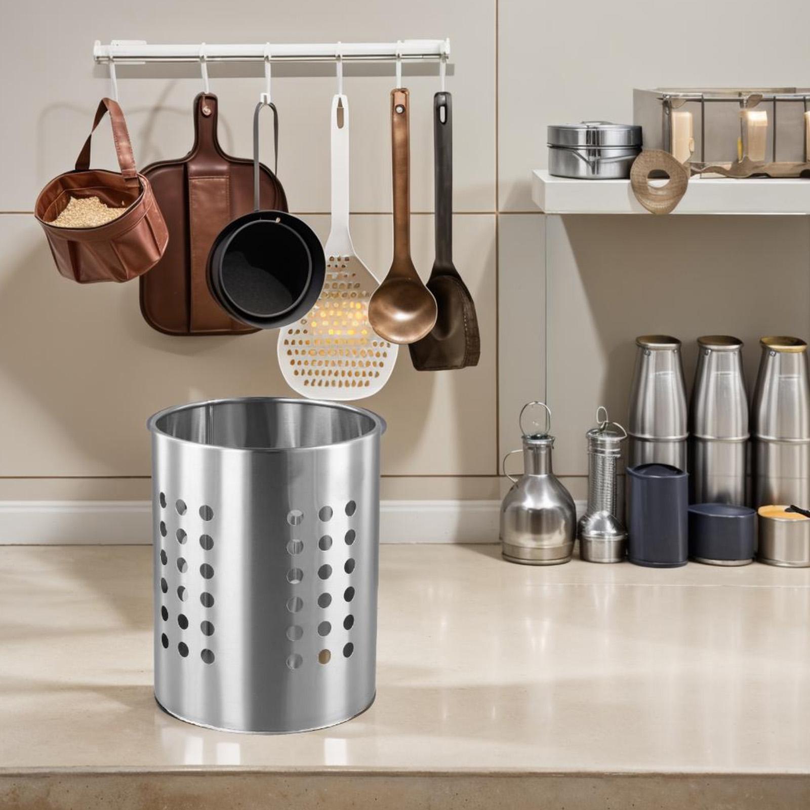 

Kitchen Utensil Rack Kitchen Utensil Stand Round Hole Design Silver Finish Drain Hole 12*15cm diameter-height Utensil Drying China Mainland