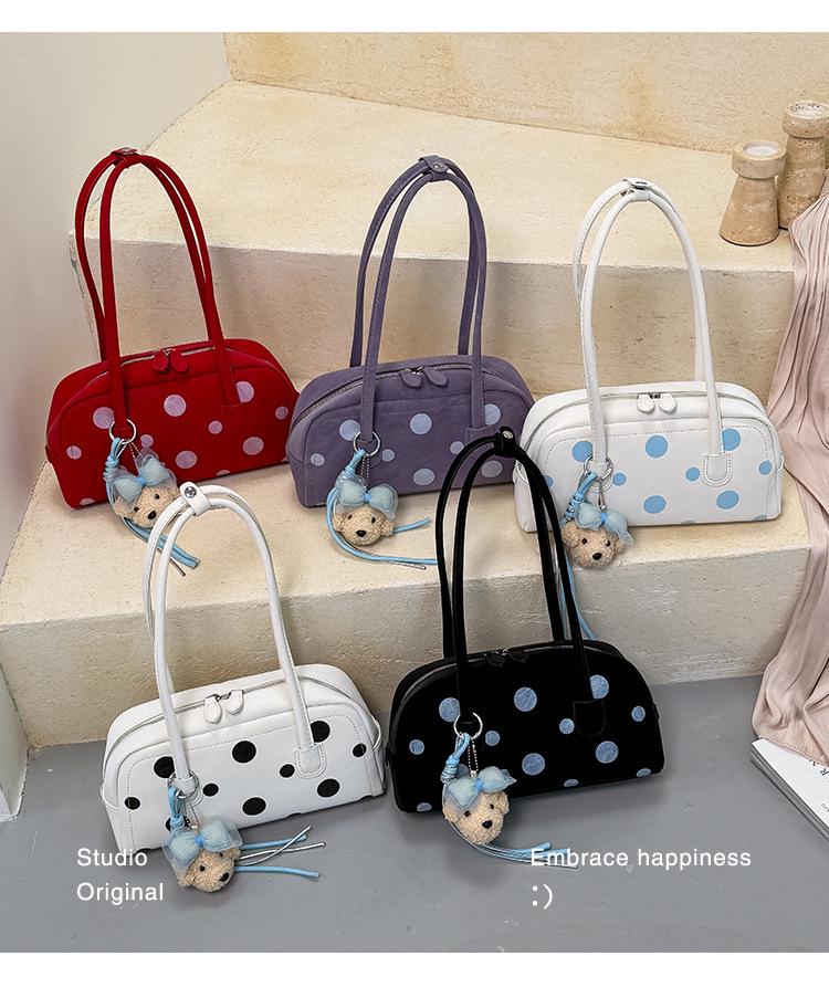 2026 Summer Women's Korean Polka Dot Underarm Bowling Bag - Stylish Single Shoulder Crossbody