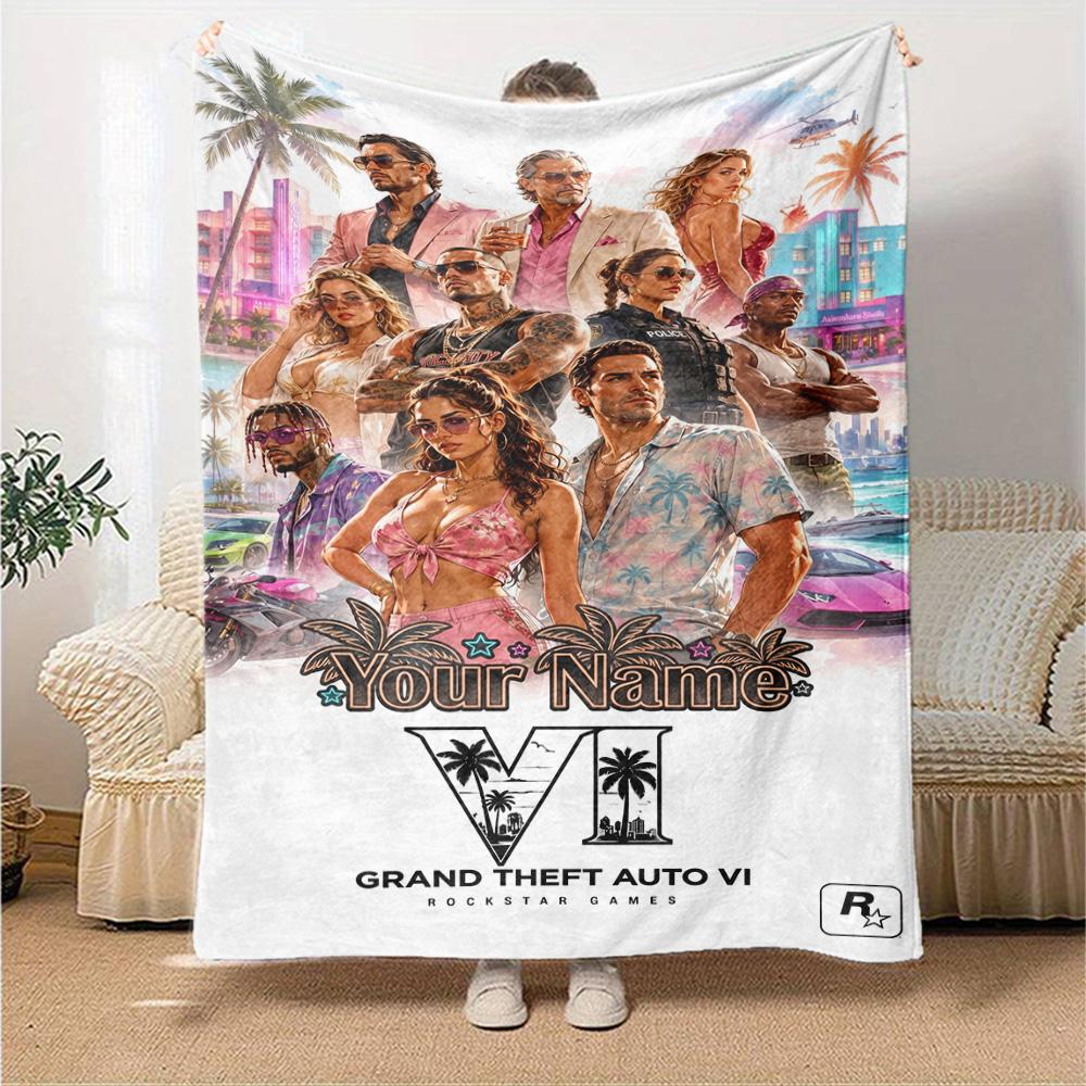 Grand Theft Auto Text individualisieren Decke Überwurf Personalisierte Decke Ultra-Weich Groß für Wohnzimmer Picknicks Nickerchen Sofa Vier Jahreszeiten Universell